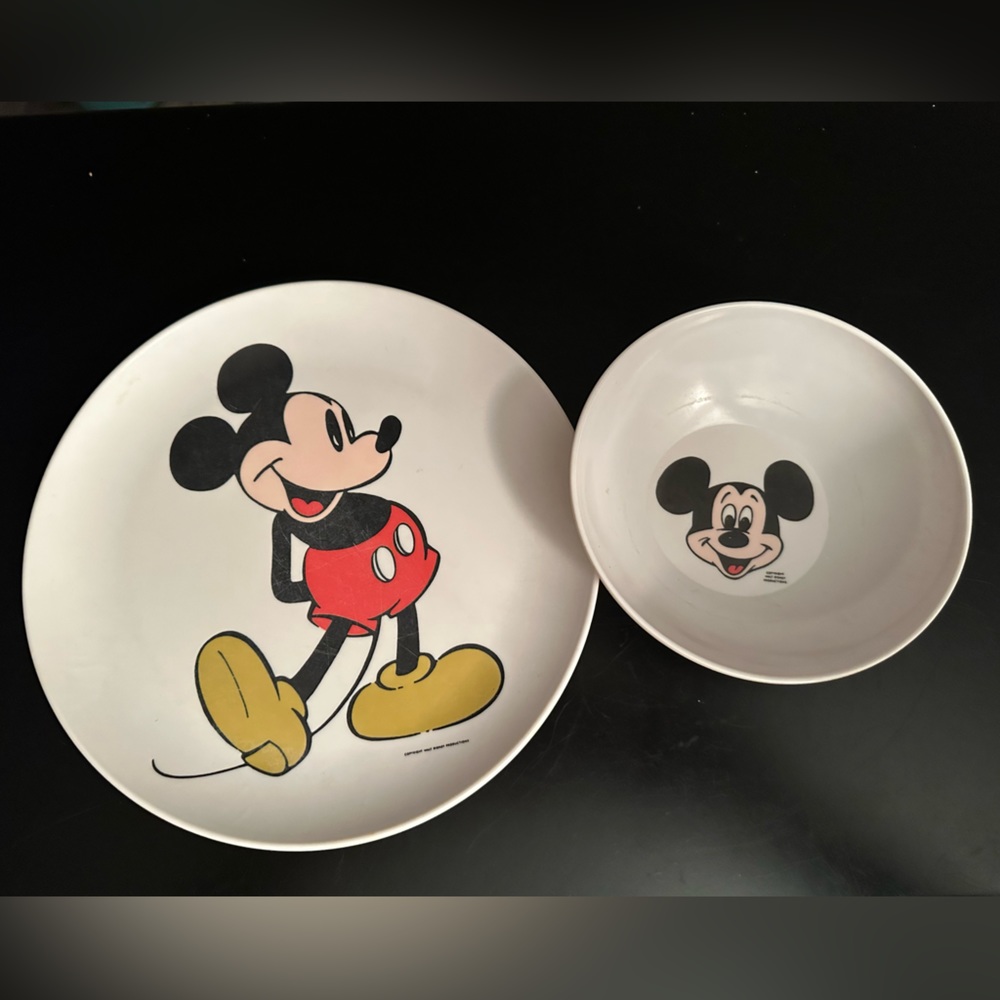 Vintage Mickey Mouse plate and bowl